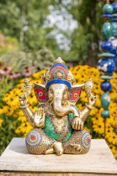 Ganesha - Messing mit Steinkunst, 30 cm